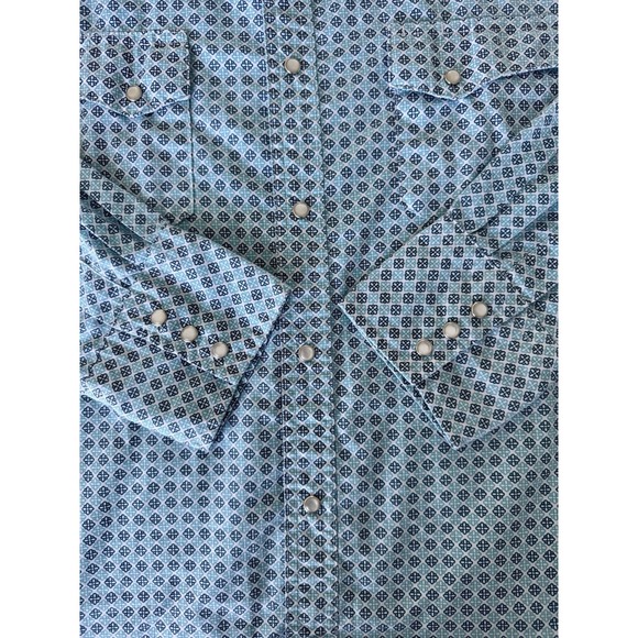 WRANGLER WRANCHER SHIRT AQUA BLUE GEOMETRIC PEARL SNAP MENS Large (B4) - Picture 4 of 8